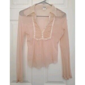 Vintage Sharagano Paris Sheer Polka Dot Pink Blouse Size S/M EUC